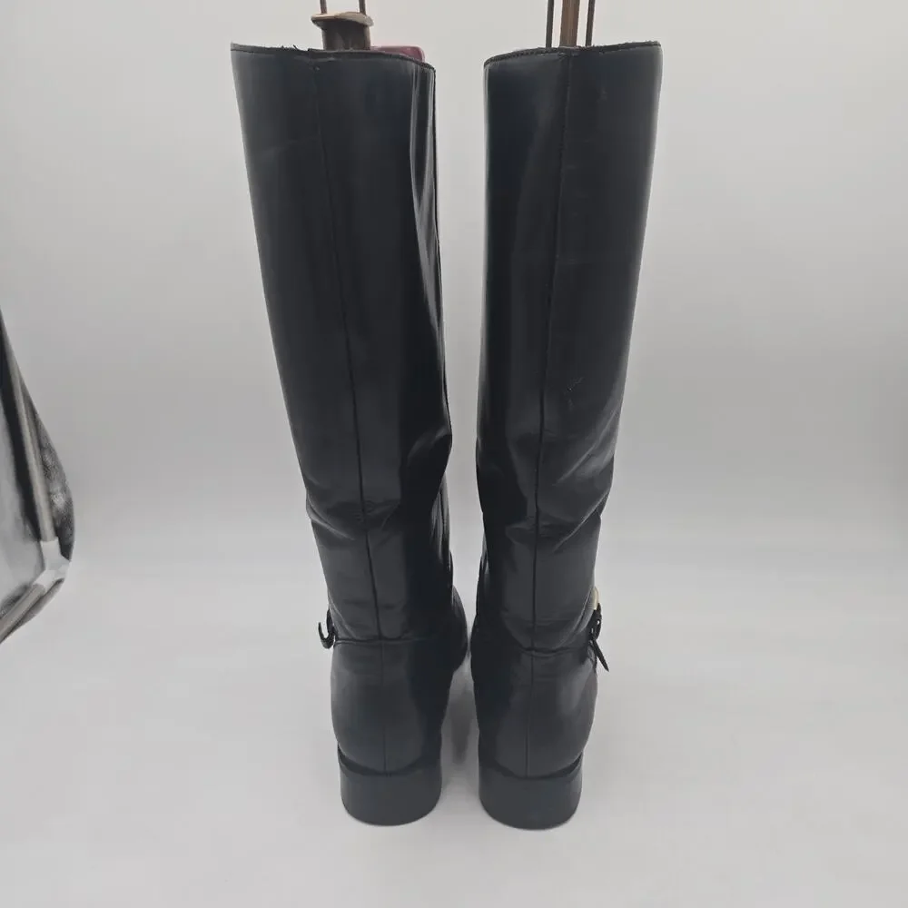 Etienne Aigner Legacy II Truffle Black Leather Size 9.5 Riding Boots Equestrian